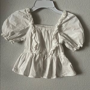 White Ruffled Puff Sleeve Peplum Blouse